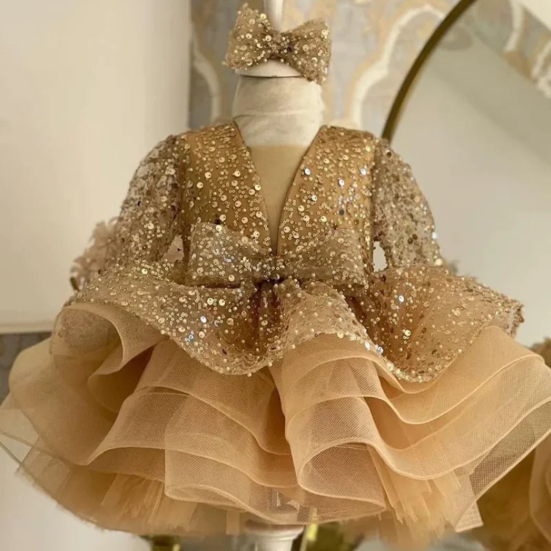 Sequined Organza Flower Girl Ball Gown - Luzilly Bridal & Apparel