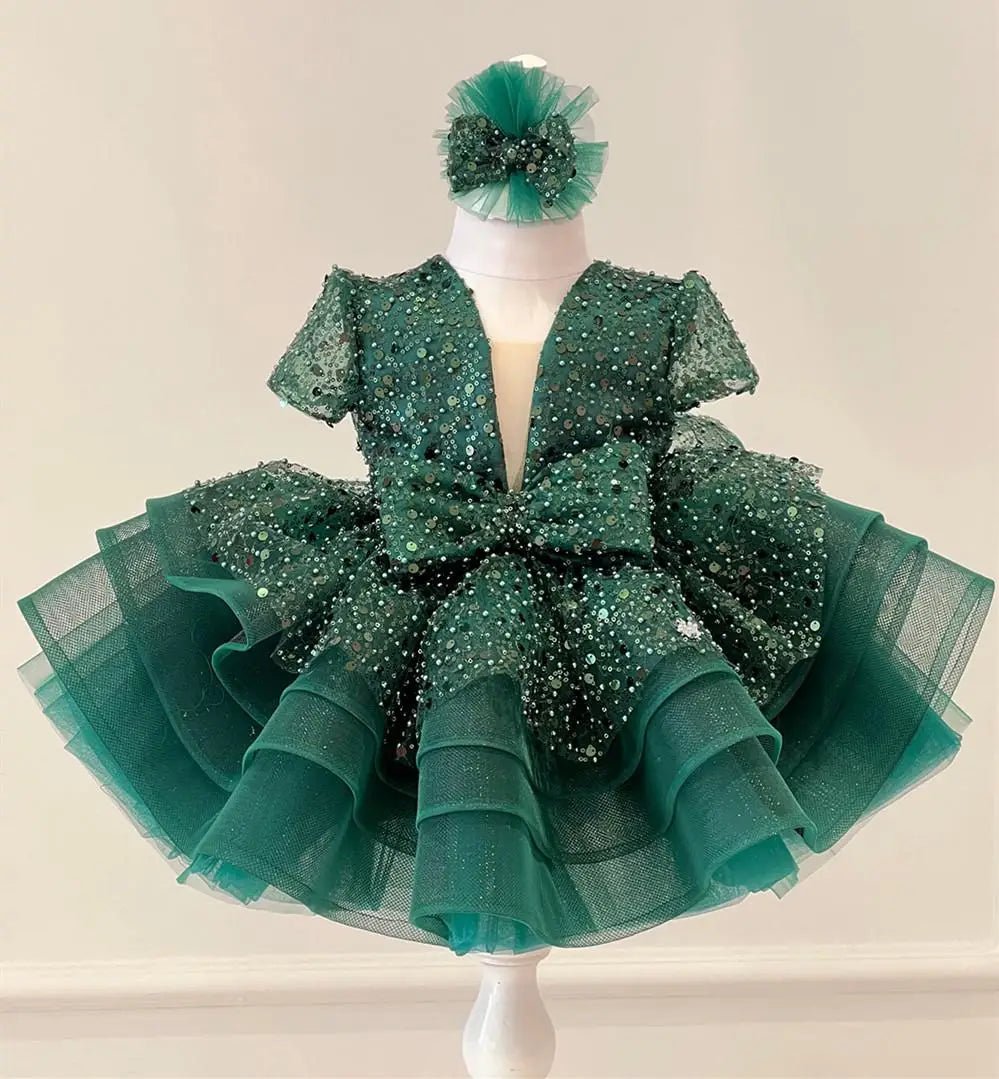 Sequined Organza Flower Girl Ball Gown - Luzilly Bridal & Apparel