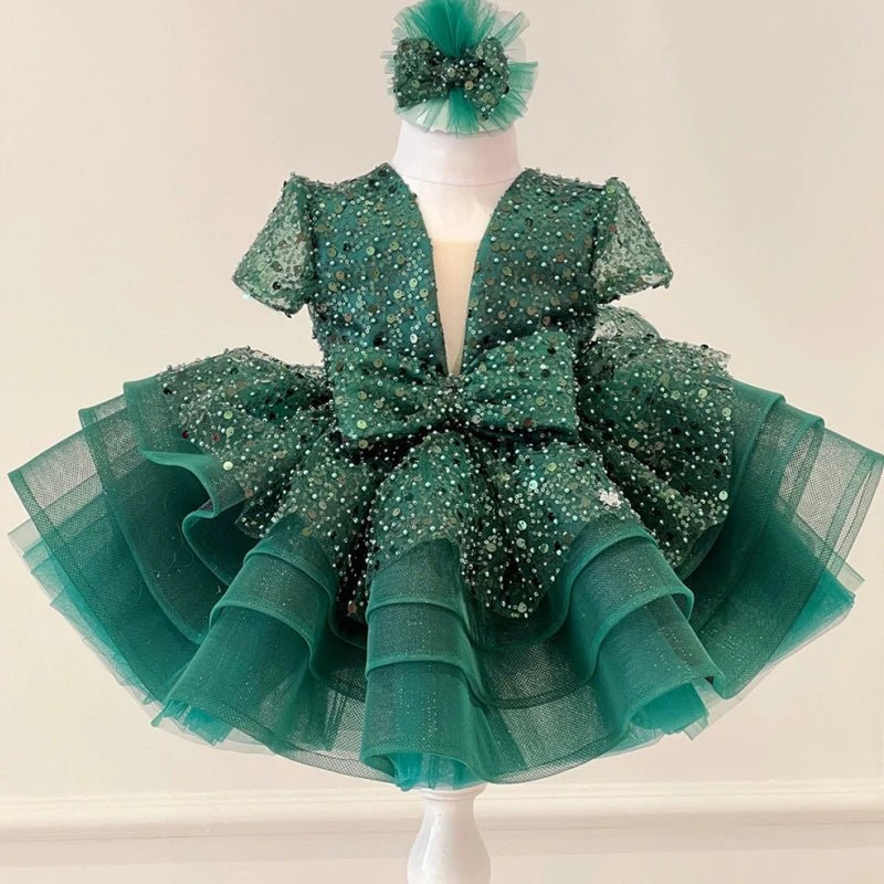 Sequined Organza Flower Girl Ball Gown - Luzilly Bridal & Apparel