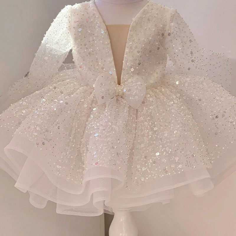 Sequined Organza Flower Girl Ball Gown - Luzilly Bridal & Apparel