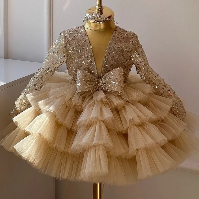 Sequined Organza Flower Girl Ball Gown - Luzilly Bridal & Apparel
