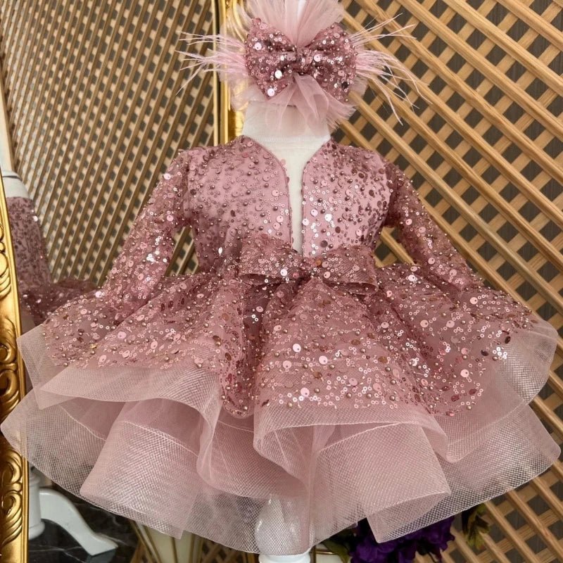 Sequined Organza Flower Girl Ball Gown - Luzilly Bridal & Apparel