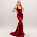 Sexy Deep V neck tie back mermaid silky satin prom dress - Luzilly Bridal & Apparel