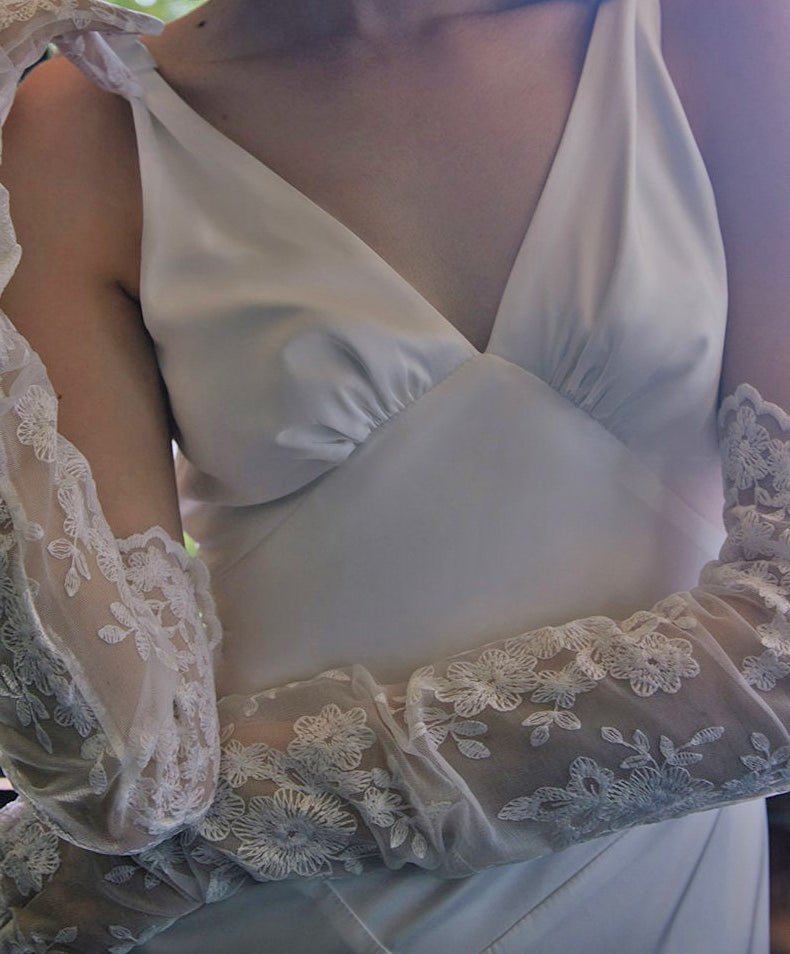Sexy deep V thin straps low back Greece Goddess style Satin wedding dress - Luzilly Bridal & Apparel