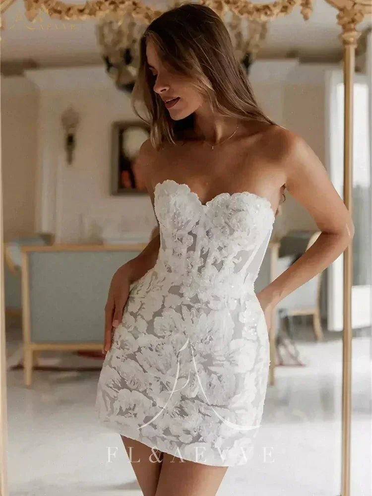 Sexy Glitter Lace Mini Wedding Dress | Custom Bridal Gown -femstylo - Luzilly Bridal & Apparel