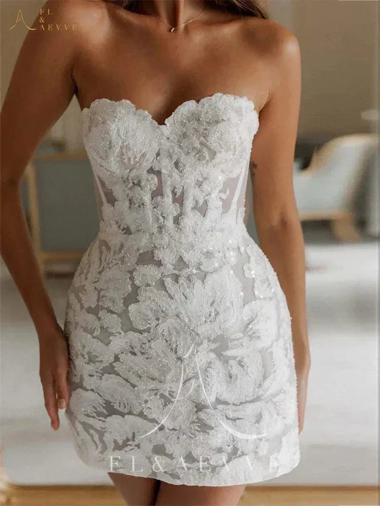 Sexy Glitter Lace Mini Wedding Dress | Custom Bridal Gown -femstylo - Luzilly Bridal & Apparel