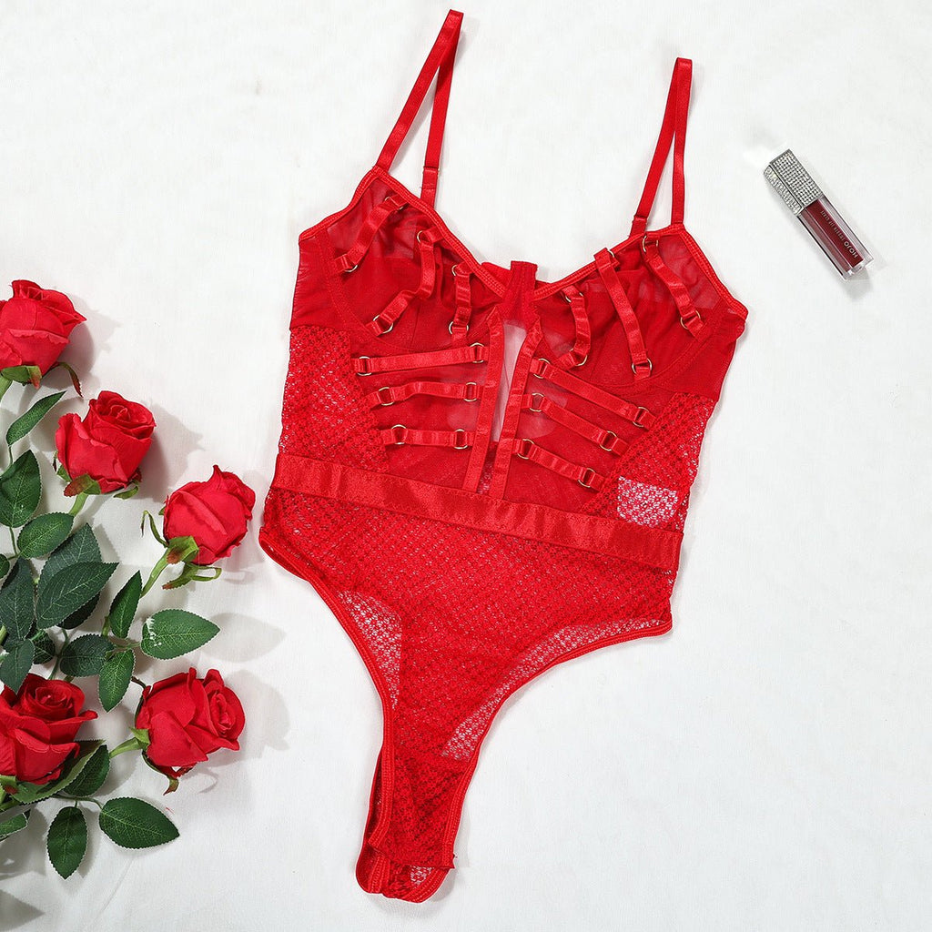 Sexy Hollow Out Cutout Mesh See through Jumpsuit Sexy Lingerie Set - Luzilly Bridal & Apparel