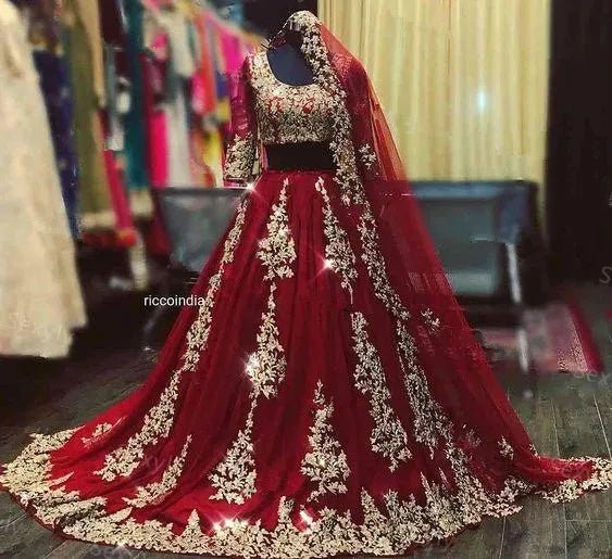 Sexy Indian Arabic burgundy Wedding Dresses With cape veil Two Piece gold lace Muslim Half Sleeve Blue Dubai Bride Gown custom - Luzilly Bridal & Apparel
