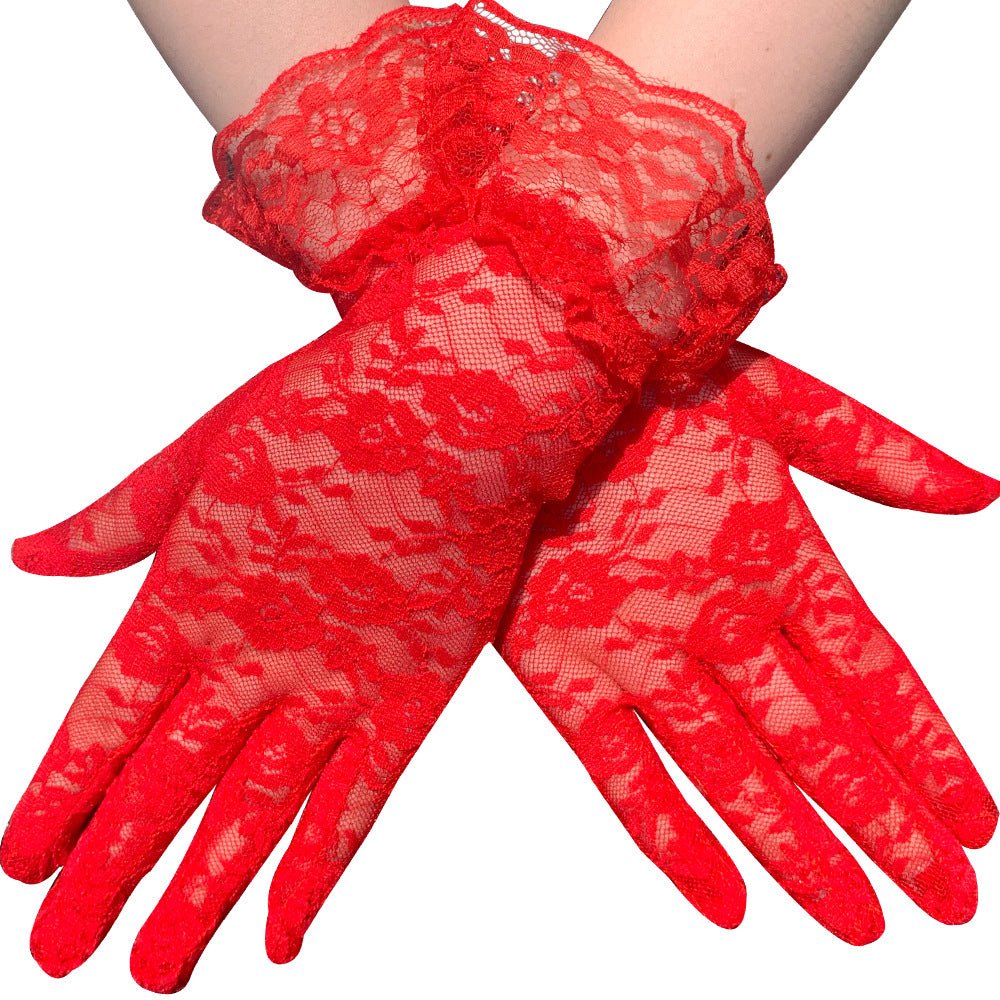 Sexy Lace Lace Gloves Short Black Summer Bridal Gloves Driving Electric Bike Riding Sunshade Sunscreen - Luzilly Bridal & Apparel