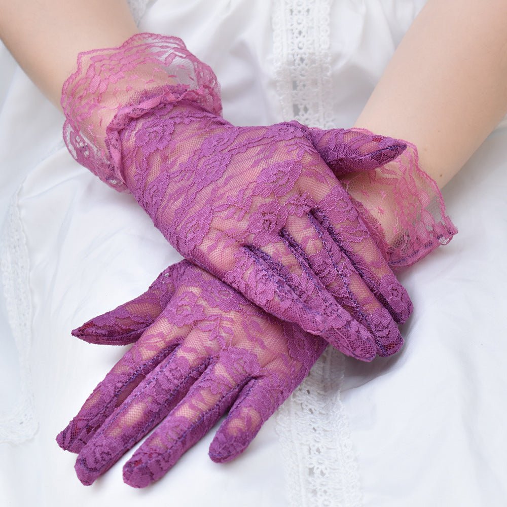 Sexy Lace Lace Gloves Short Black Summer Bridal Gloves Driving Electric Bike Riding Sunshade Sunscreen - Luzilly Bridal & Apparel