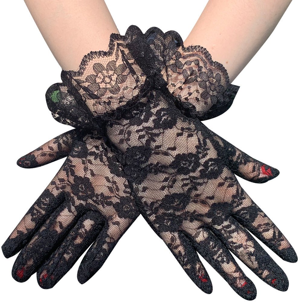 Sexy Lace Lace Gloves Short Black Summer Bridal Gloves Driving Electric Bike Riding Sunshade Sunscreen - Luzilly Bridal & Apparel