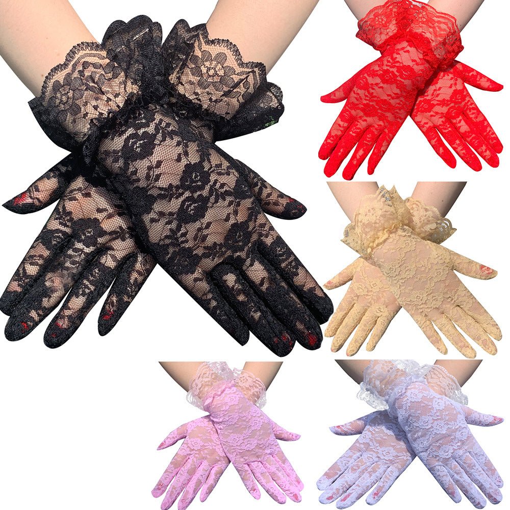 Sexy Lace Lace Gloves Short Black Summer Bridal Gloves Driving Electric Bike Riding Sunshade Sunscreen - Luzilly Bridal & Apparel