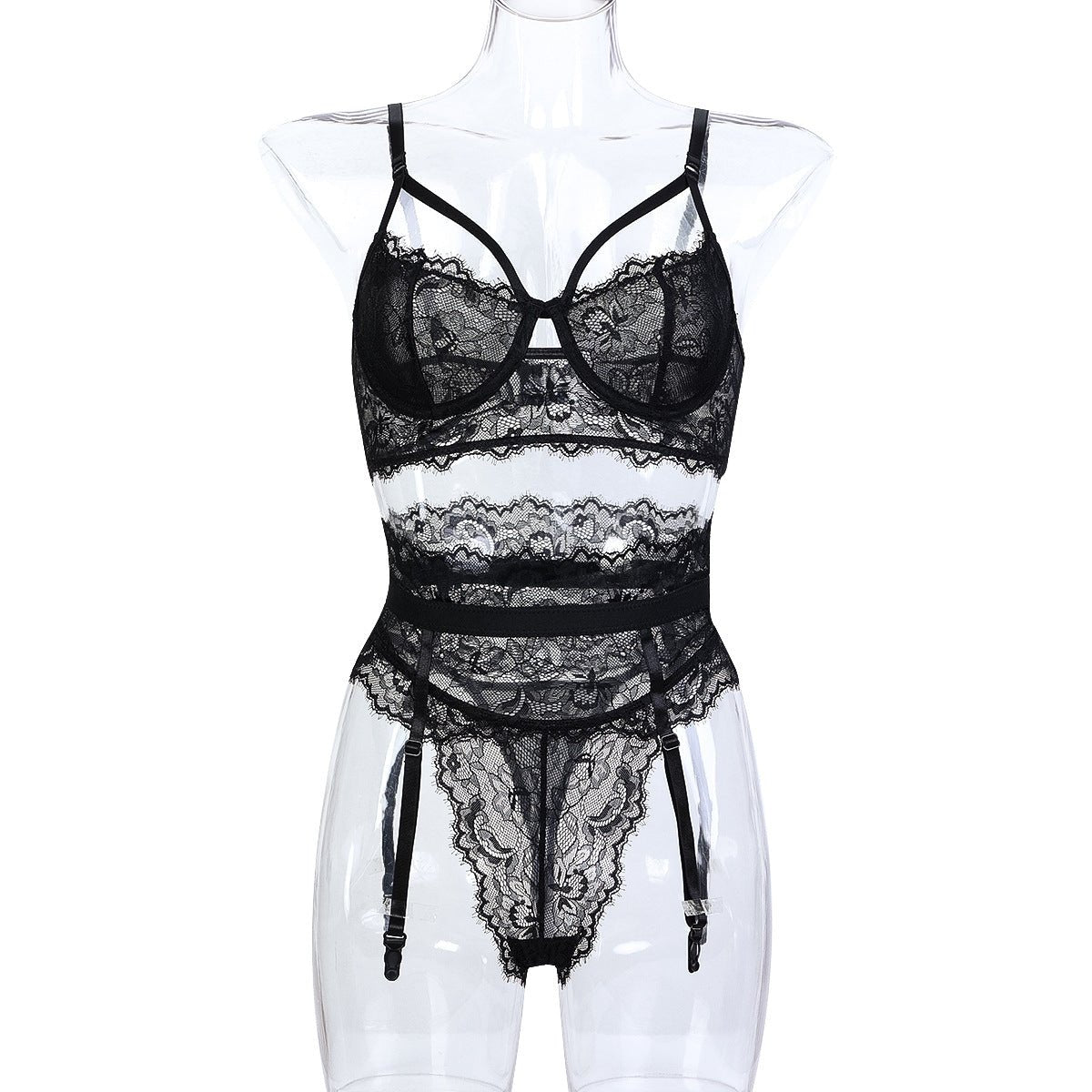 Sexy Lace Thin Black See through Three Piece Sexy Lingerie - Luzilly Bridal & Apparel