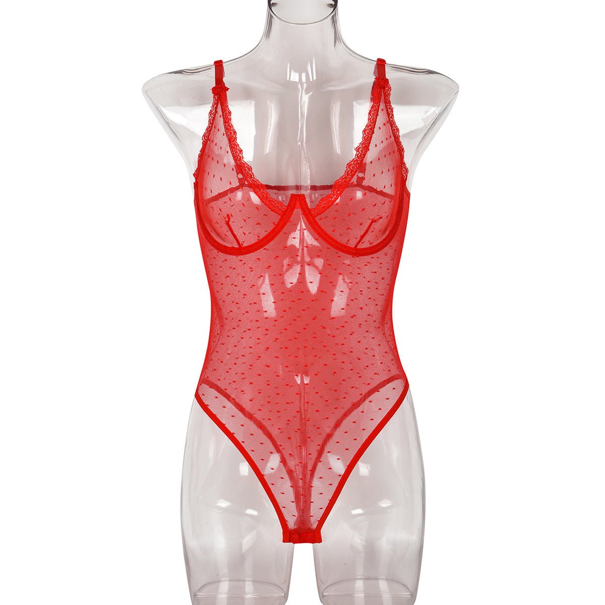 Sexy Lingerie Bottoming Women Summer Polka Dot Mesh See Through Comfortable Close Fitting Jumpsuit - Luzilly Bridal & Apparel