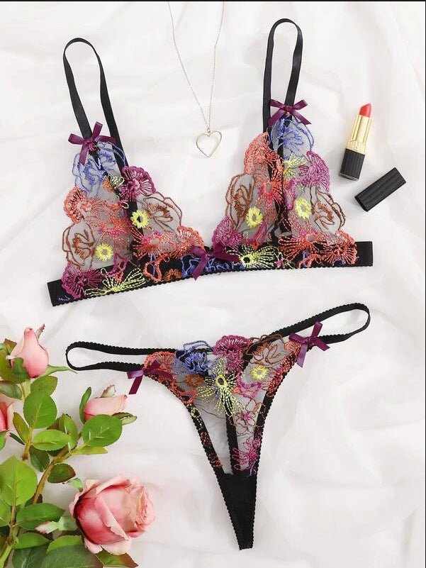 Sexy Lingerie Sexy Lace Translucent Three-Point Bikini Set - Luzilly Bridal & Apparel