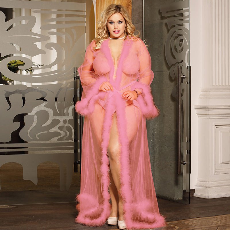 Sexy Lingerie Sexy See Through Long Sleeve Nightgown Raw Edge Mop Mesh - Luzilly Bridal & Apparel