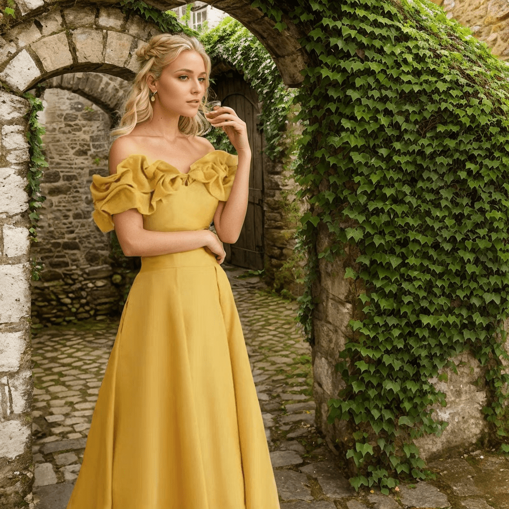 Sexy off-the-shoulder long princess style A-line satin prom dress with Ruffled sleeves - Luzilly Bridal & Apparel