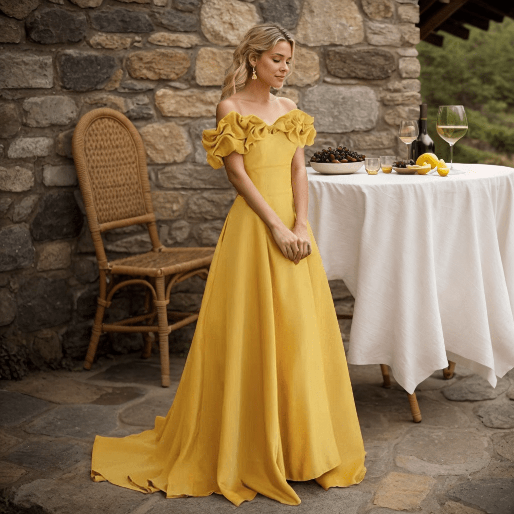 Sexy off-the-shoulder long princess style A-line satin prom dress with Ruffled sleeves - Luzilly Bridal & Apparel