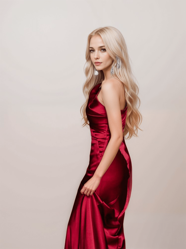 Sexy one shoulder pleated bodice mermaid silky satin prom dress - Luzilly Bridal & Apparel