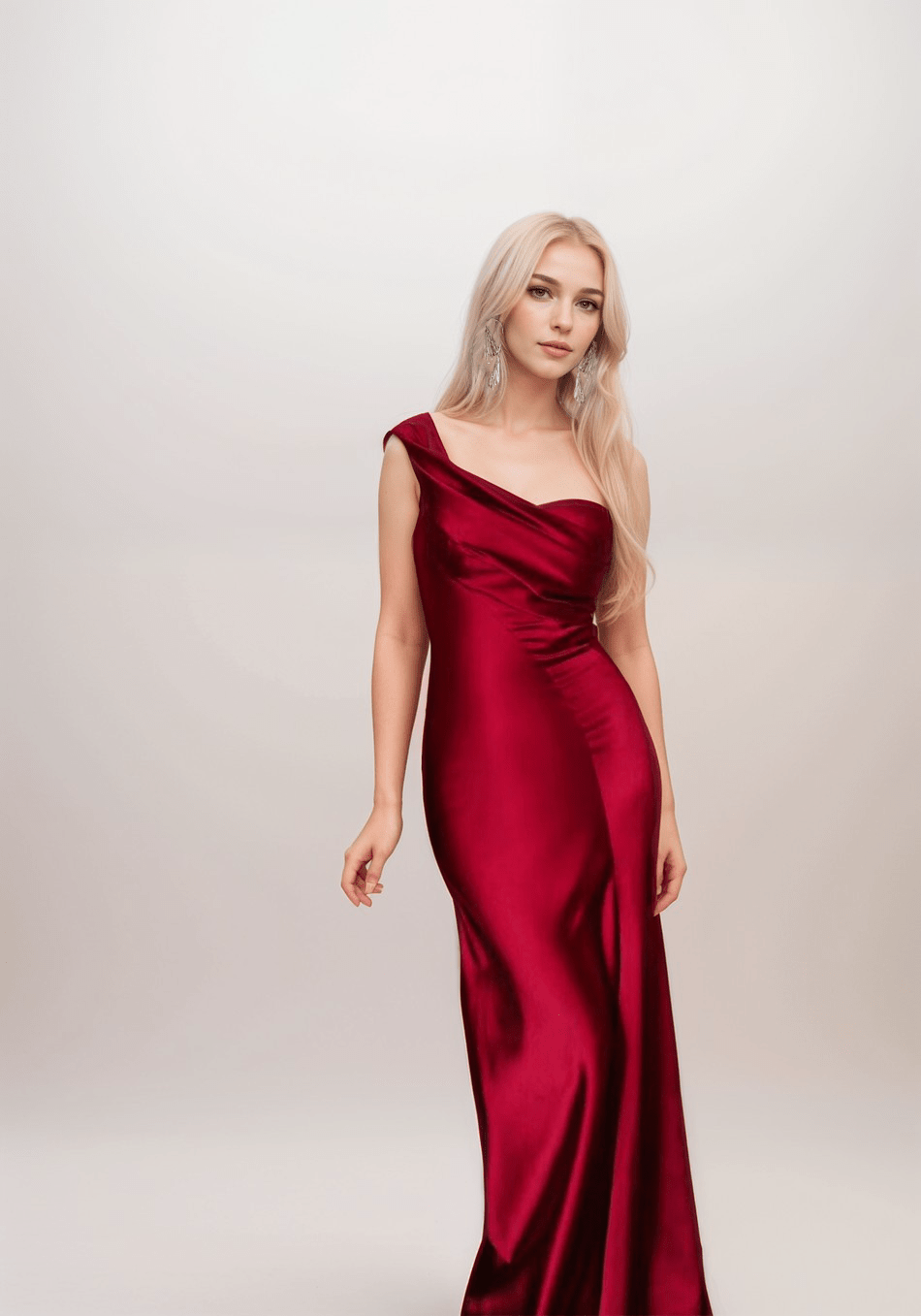 Sexy one shoulder pleated bodice mermaid silky satin prom dress - Luzilly Bridal & Apparel
