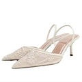 Sexy Pointed Toe Mesh Embroider High Heels for ladies Elegant String Bead pumps Summer Luxury Designer Shoe Brown Heeled Sandals - Luzilly Bridal & Apparel