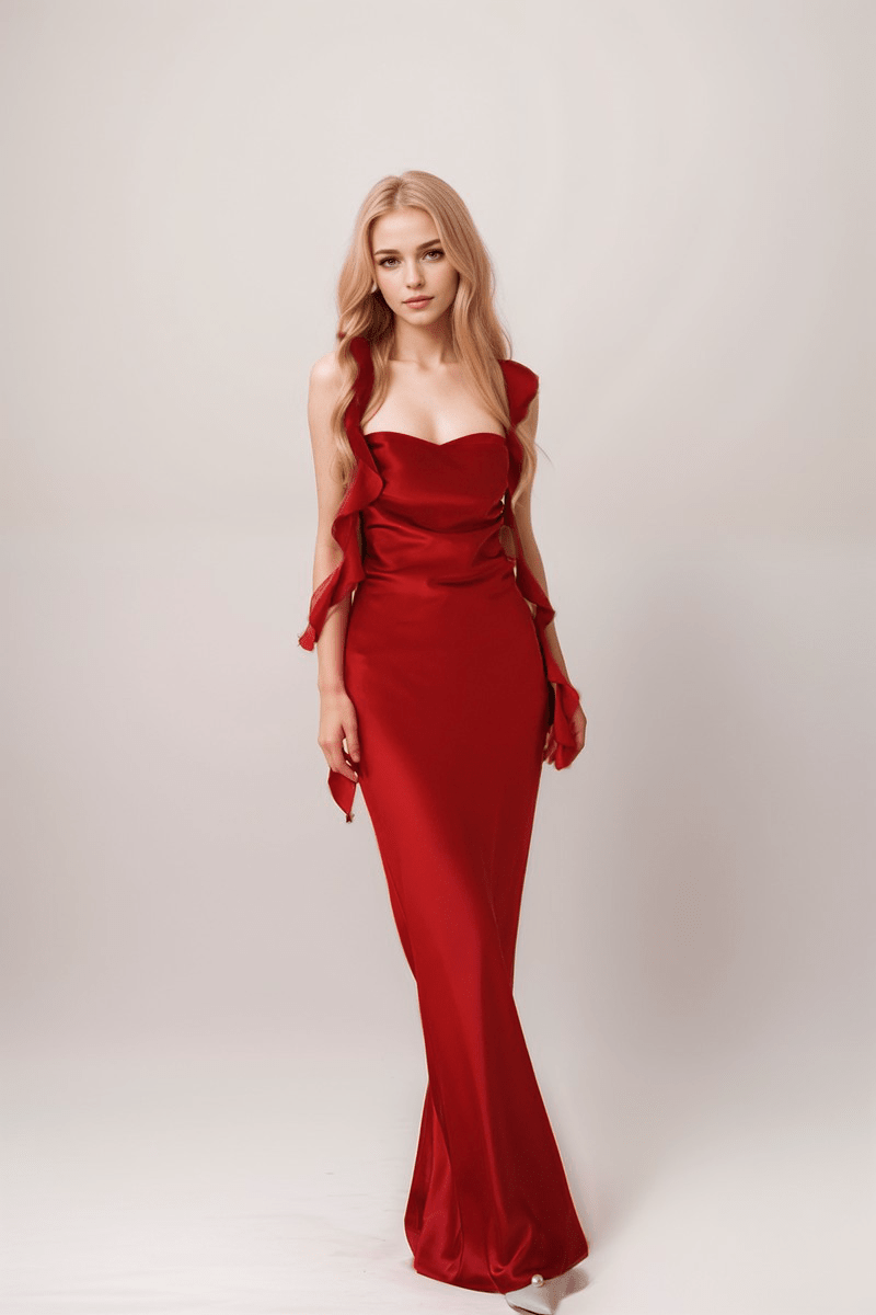 Sexy ruffled straps tie back pleated bodice sheath silky satin prom dress - Luzilly Bridal & Apparel