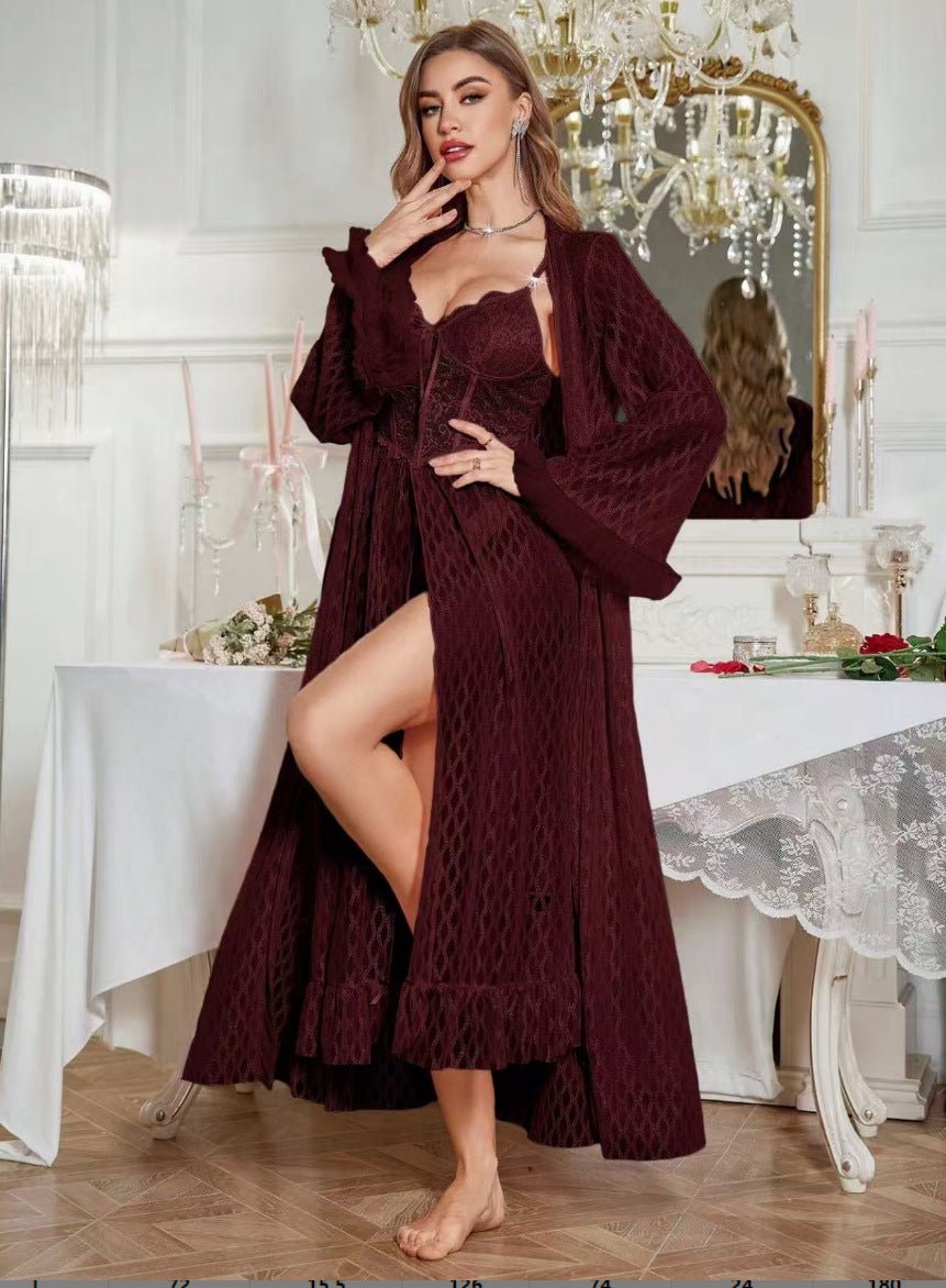 Sexy Slip Nightdress Dress Sexy Lace Casual Lingerie Pajamas Slit Internet Celebrity Maxi Dress Robe - Luzilly Bridal & Apparel