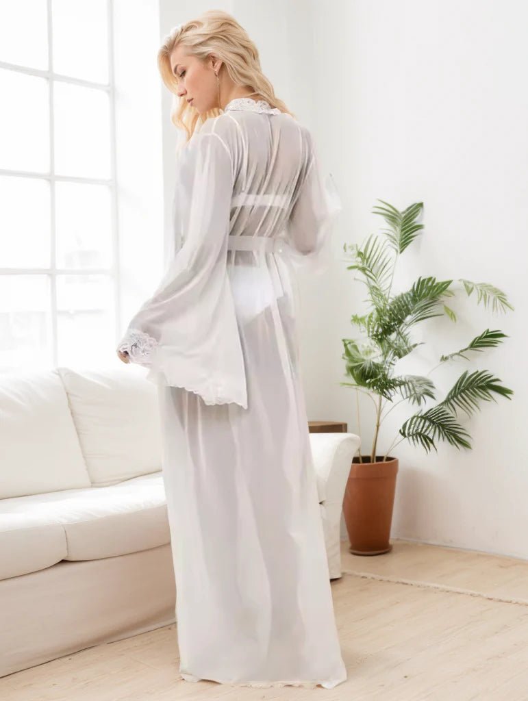 Sexy soft stretchy mesh illusion long bridal robe ivory color - Luzilly Bridal & Apparel