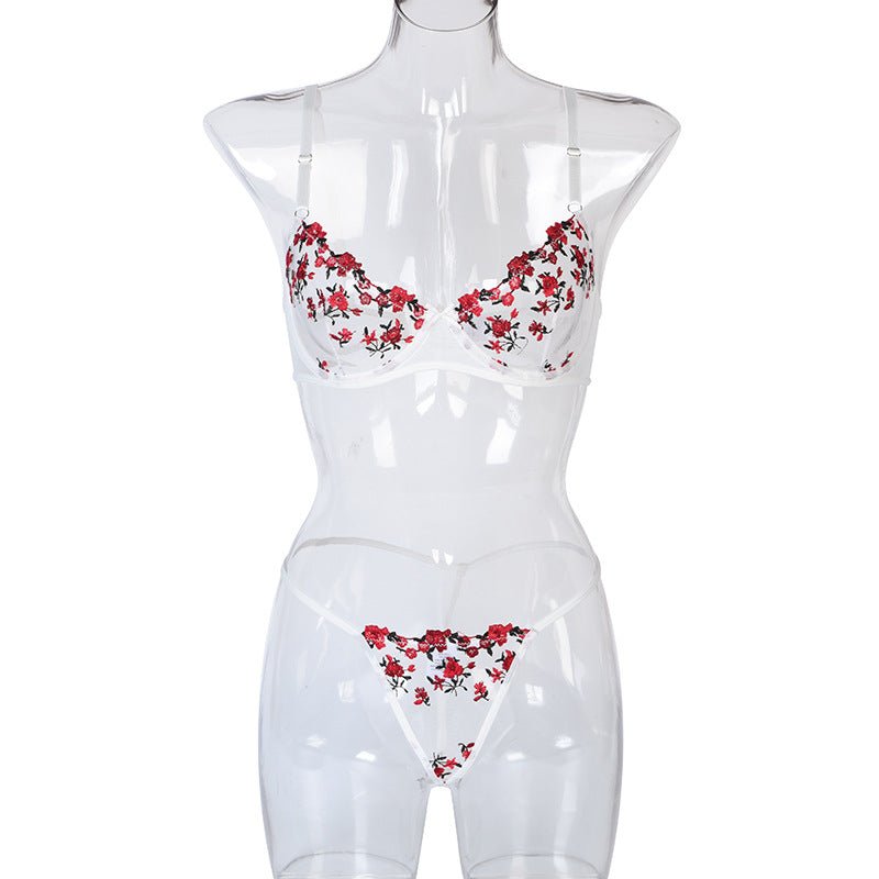 Sexy Two Piece Floral Embroidery Stretch Sexy See Through Lingerie Set - Luzilly Bridal & Apparel