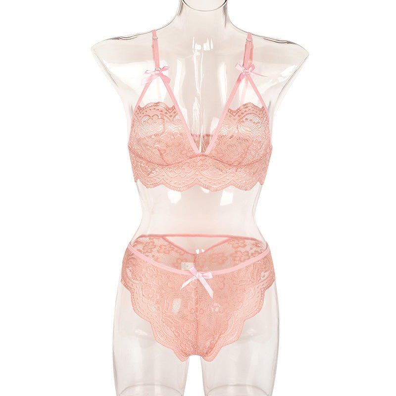 Sexy Two Piece Set Autumn Lace Splicing Tape Bow Sexy Lingerie Set - Luzilly Bridal & Apparel