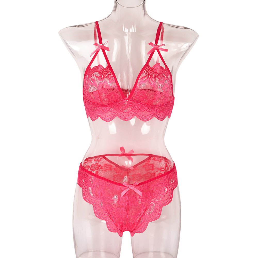 Sexy Two Piece Set Autumn Lace Splicing Tape Bow Sexy Lingerie Set - Luzilly Bridal & Apparel
