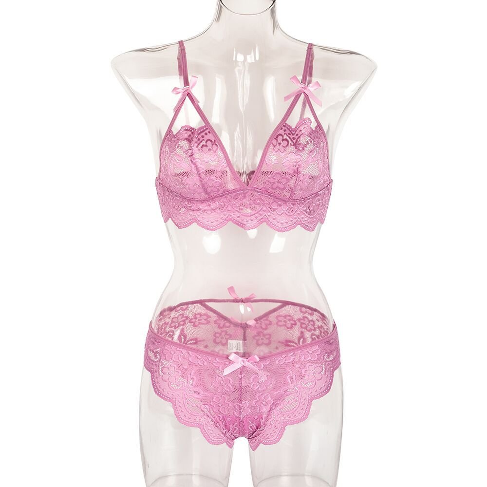 Sexy Two Piece Set Autumn Lace Splicing Tape Bow Sexy Lingerie Set - Luzilly Bridal & Apparel