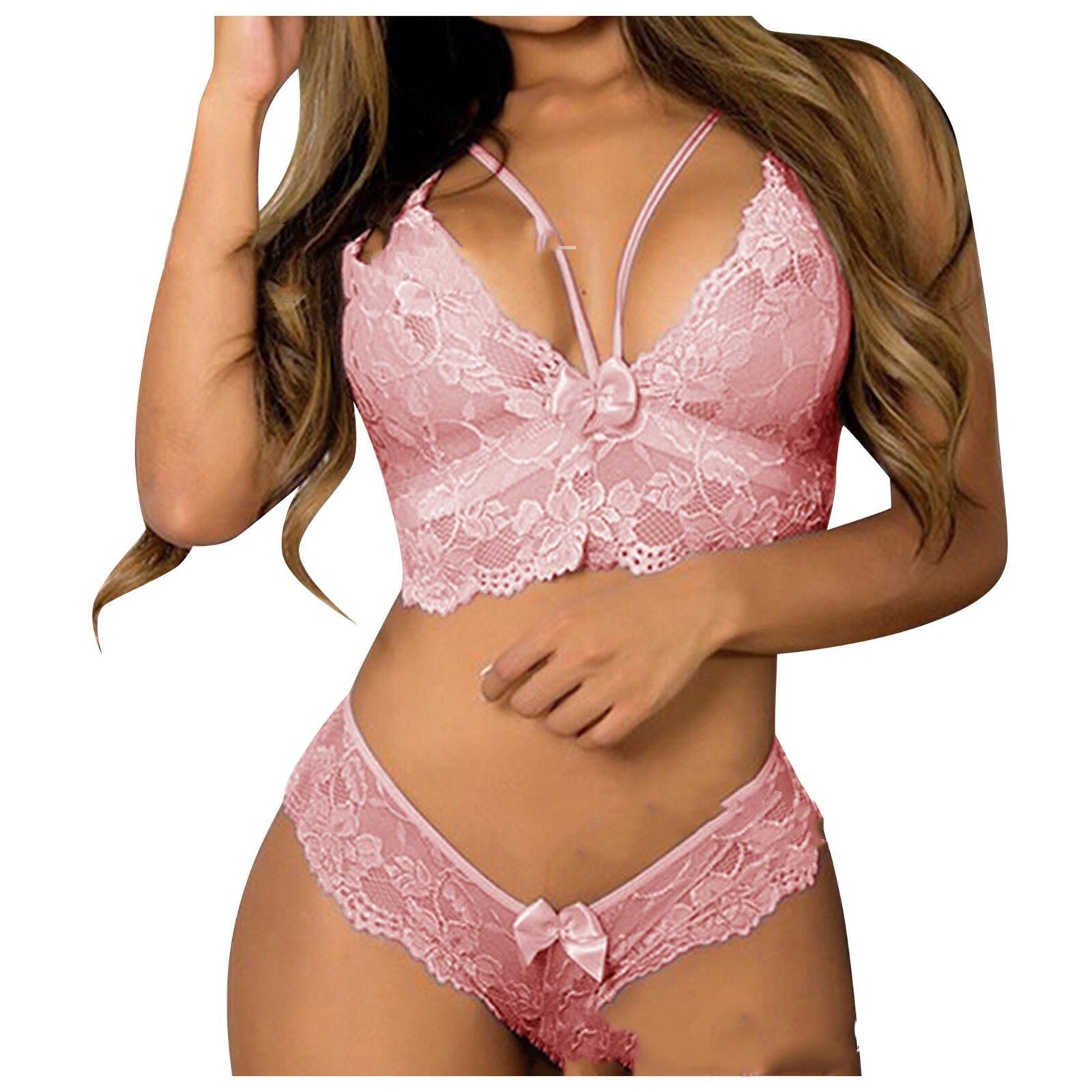 Sexy Women Plus Size Lingerie Corset Lace Floral Bralette Bra Two Piece Underwear Sexy Lingerie - Luzilly Bridal & Apparel