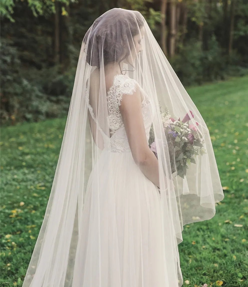 Sheer Drop Blusher Cathedral Wedding Veil - Luzilly Bridal & Apparel
