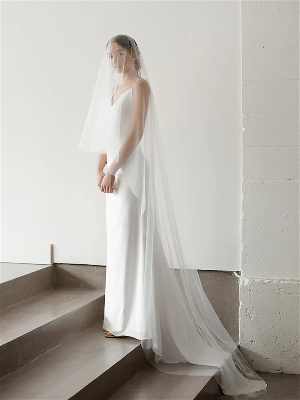 Sheer Drop Blusher Cathedral Wedding Veil - Luzilly Bridal & Apparel