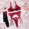 Sheer Embroidered Lace Lingerie Set with Eyelash Trim - Luzilly Bridal & Apparel