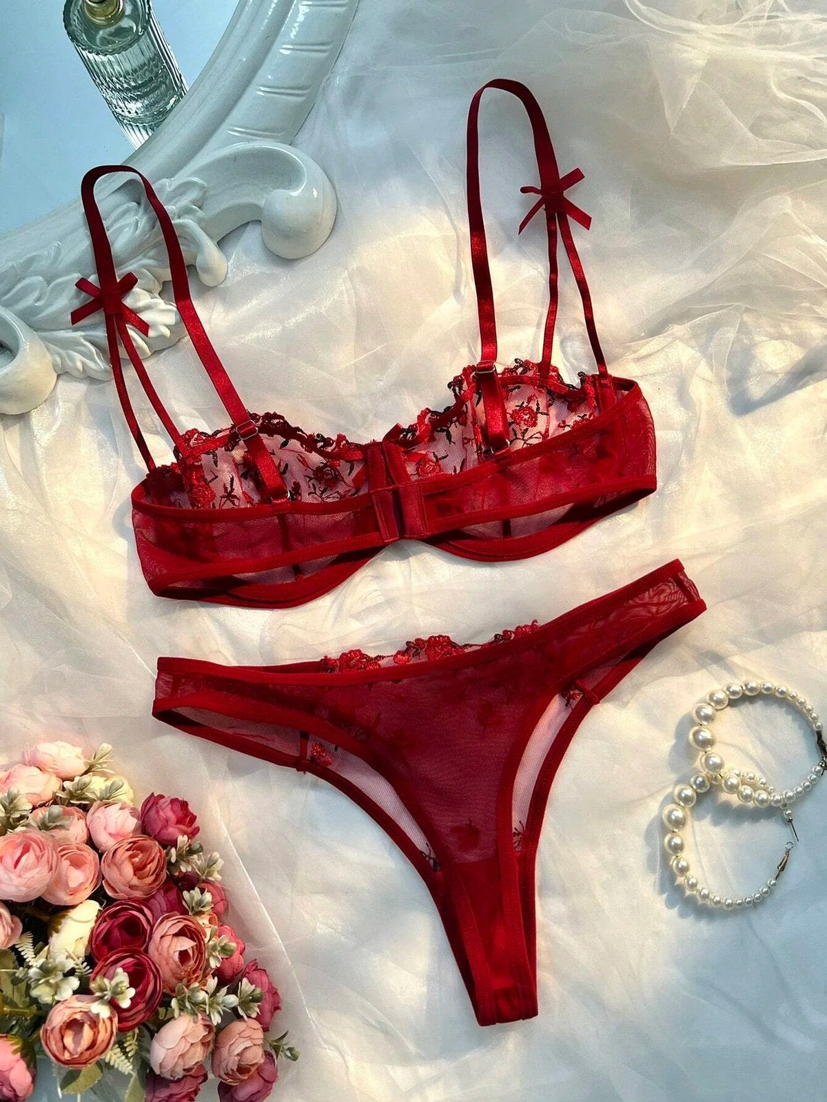 Sheer Half-Cup Lace Bra Set - Luzilly Bridal & Apparel