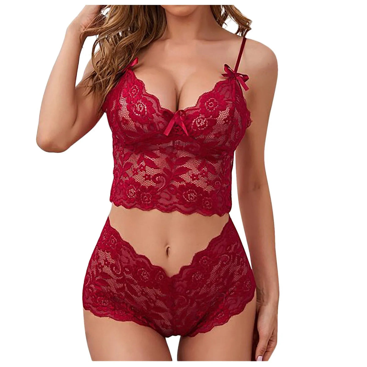 Sheer Hollow-Out Lingerie Set - Luzilly Bridal & Apparel