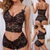 Sheer Hollow-Out Lingerie Set - Luzilly Bridal & Apparel