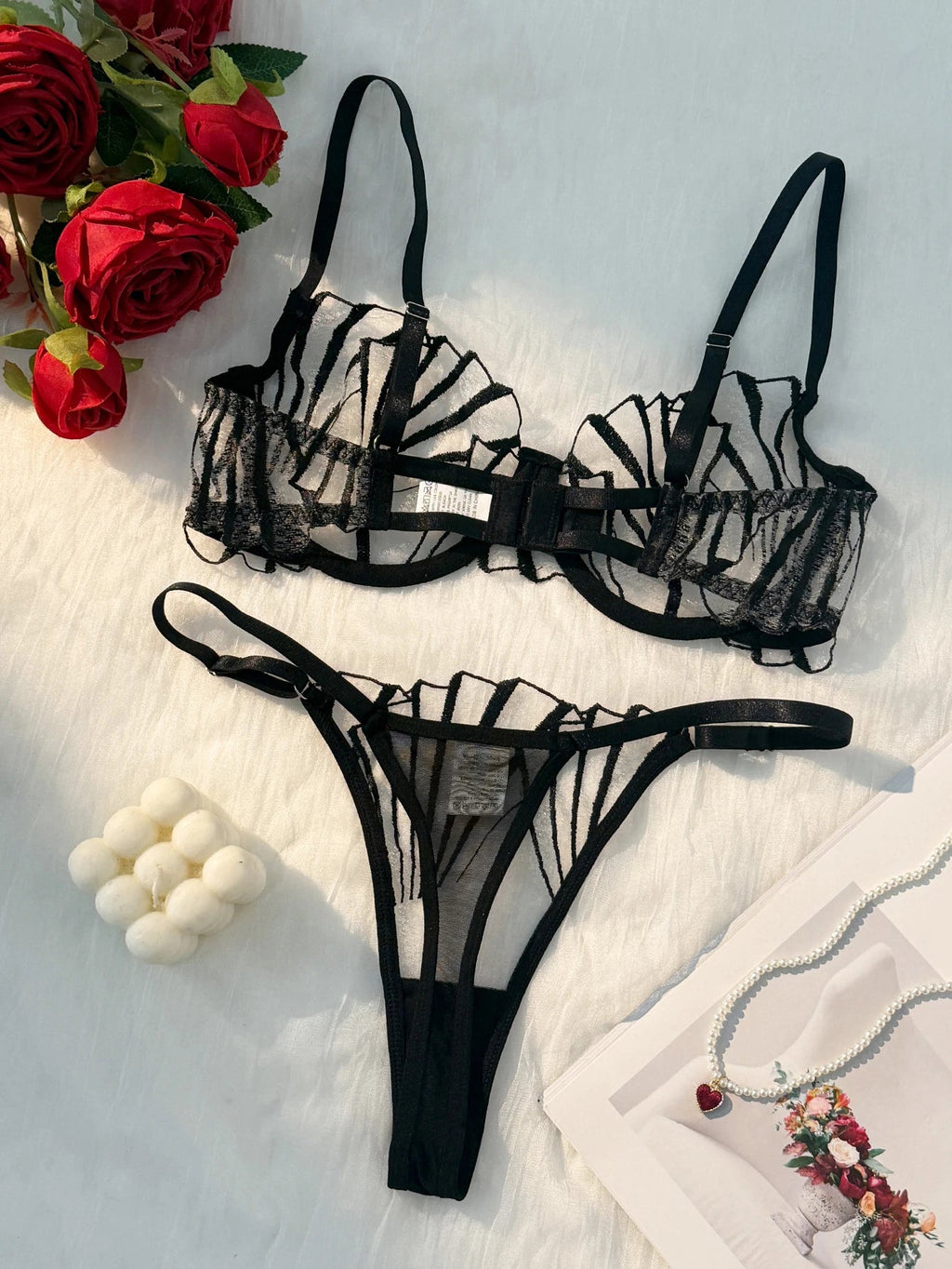Sheer Lace Mesh Bra & Panty Set - Luzilly Bridal & Apparel