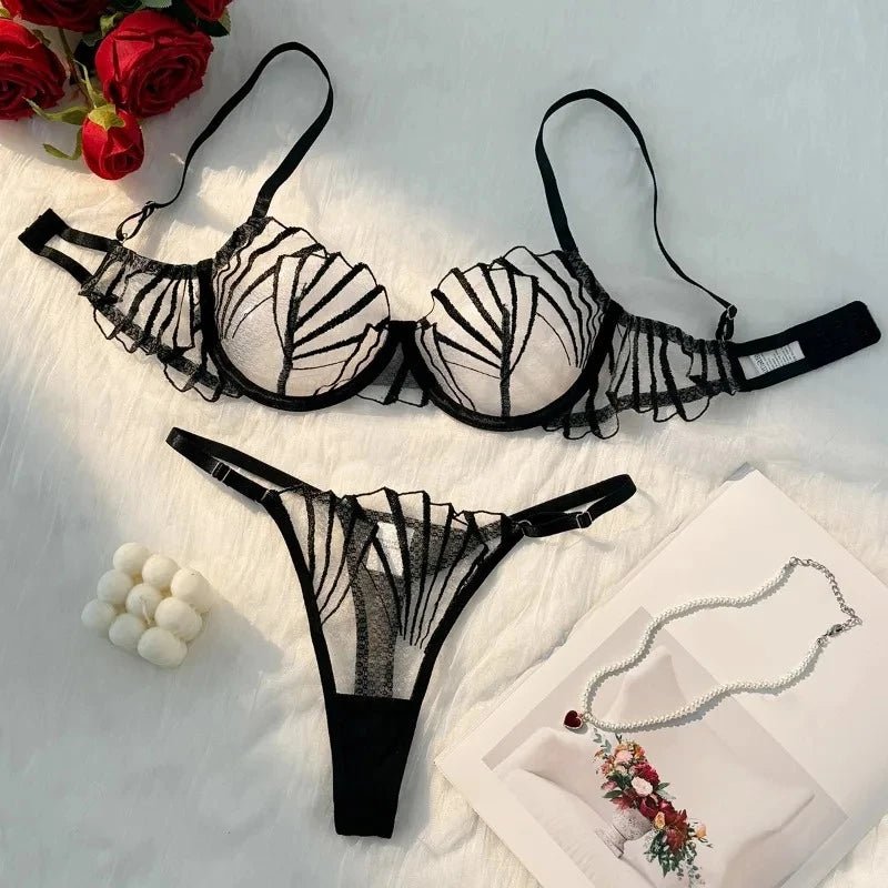 Sheer Lace Mesh Bra & Panty Set - Luzilly Bridal & Apparel