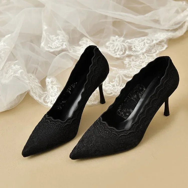 Sheer Lace Pointed-Toe Bridal Banquet Heels - Luzilly Bridal & Apparel