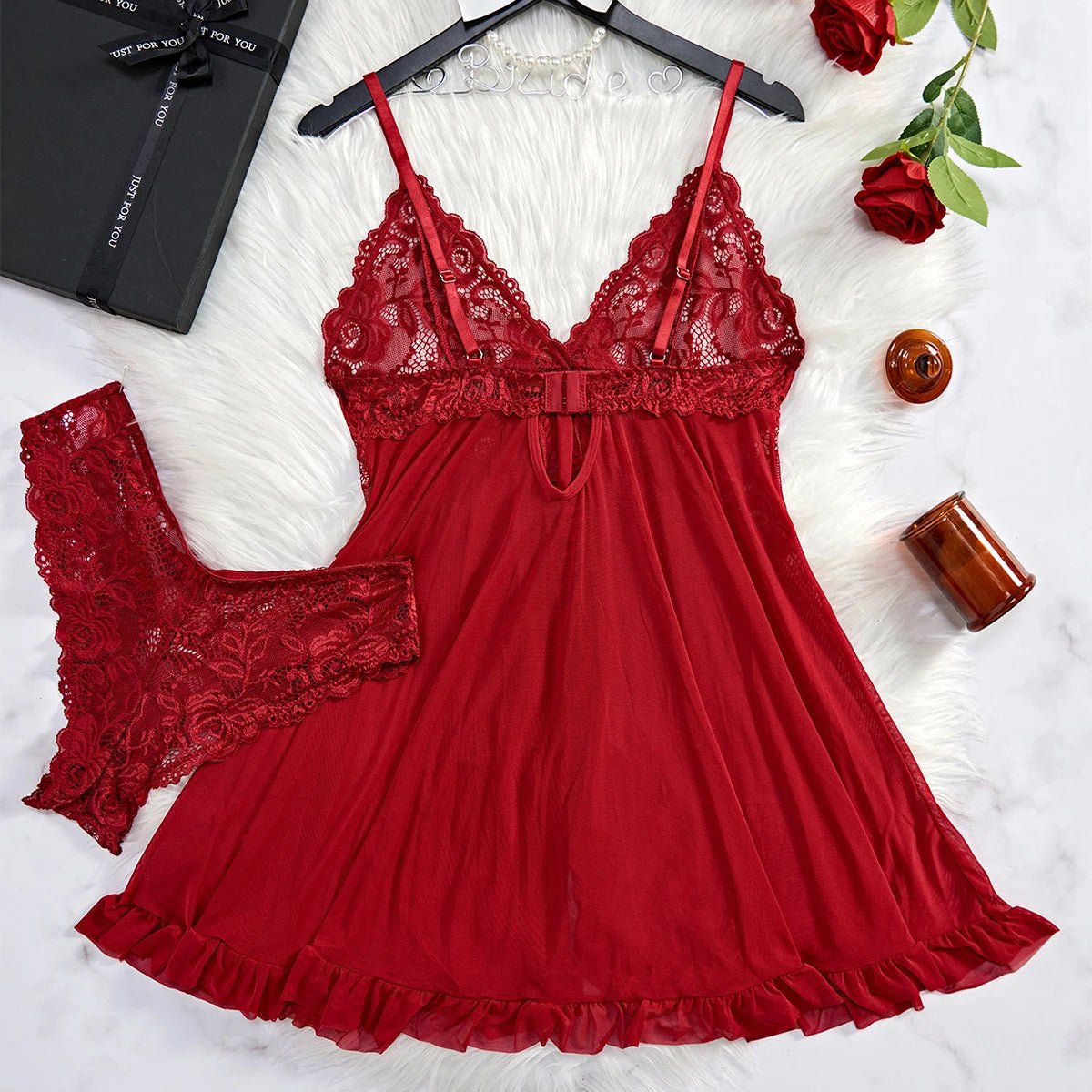 Sheer Lace V-Neck Slip Nightdress - Luzilly Bridal & Apparel