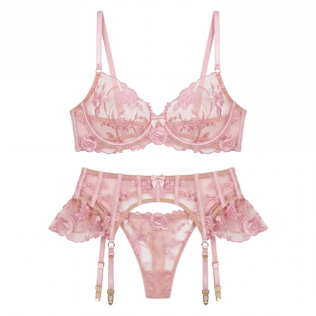 Sheer Mesh Babydoll with Garter Suspender - Luzilly Bridal & Apparel