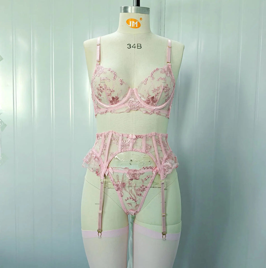 Sheer Mesh Babydoll with Garter Suspender - Luzilly Bridal & Apparel