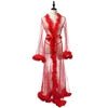 Sheer Mesh Feather-Trim Boudoir Robe - Luzilly Bridal & Apparel