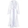 Sheer Mesh Feather-Trim Boudoir Robe - Luzilly Bridal & Apparel