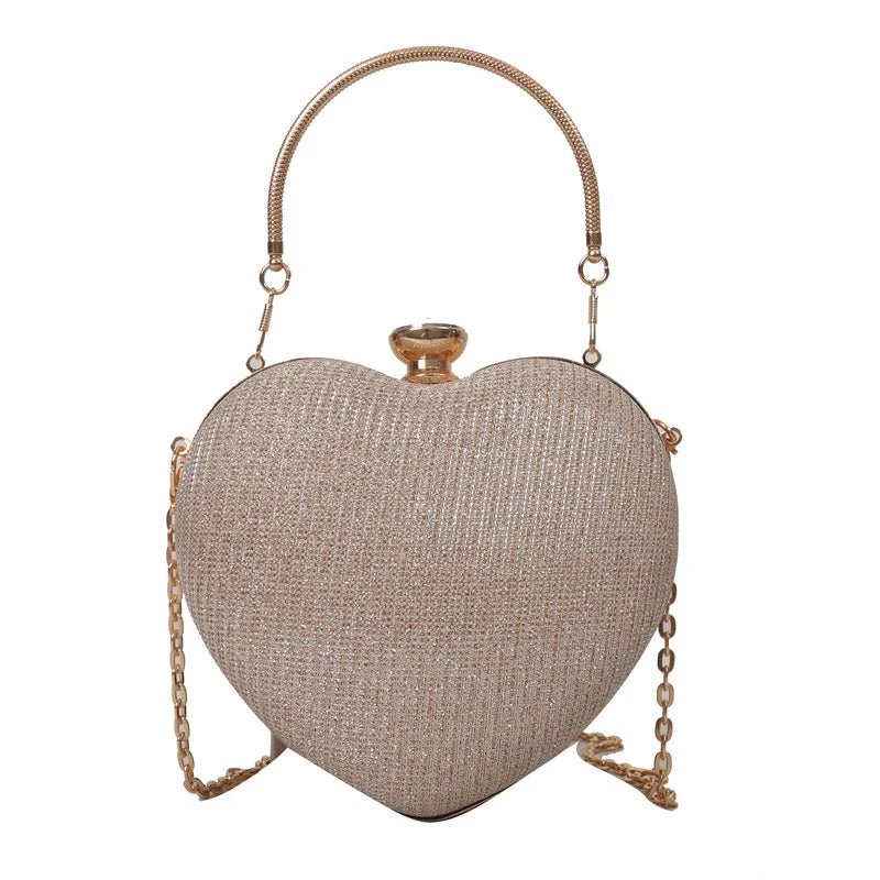 Shiny Heart Shape Metal Evening Clutch Bag for Women | Fashion Chain Shoulder Crossbody Bag (Luxury Lady Purse) - Luzilly Bridal & Apparel