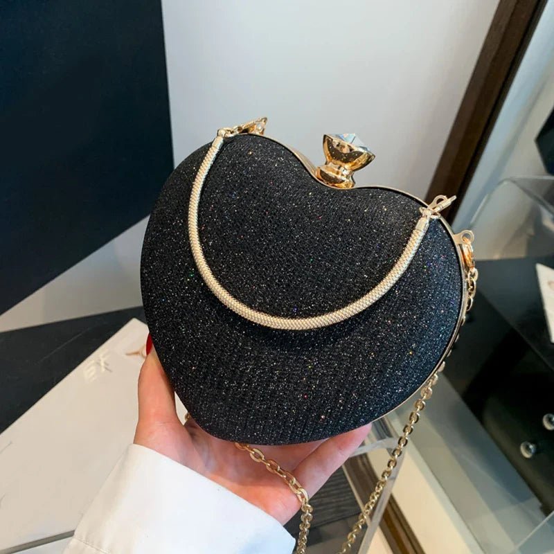 Shiny Heart Shape Metal Evening Clutch Bag for Women | Fashion Chain Shoulder Crossbody Bag (Luxury Lady Purse) - Luzilly Bridal & Apparel