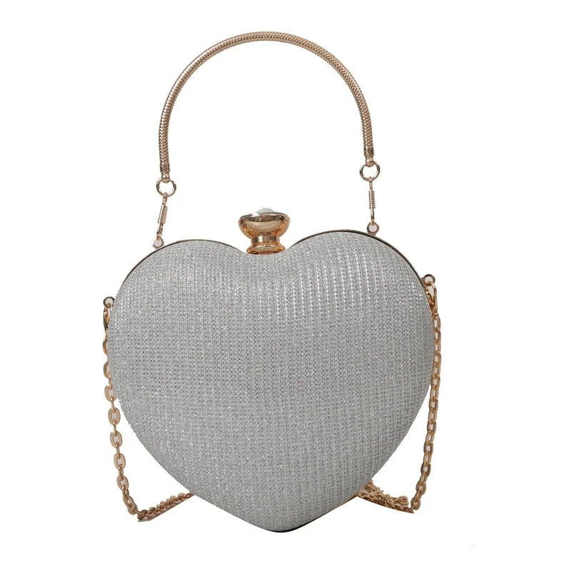 Shiny Heart Shape Metal Evening Clutch Bag for Women | Fashion Chain Shoulder Crossbody Bag (Luxury Lady Purse) - Luzilly Bridal & Apparel